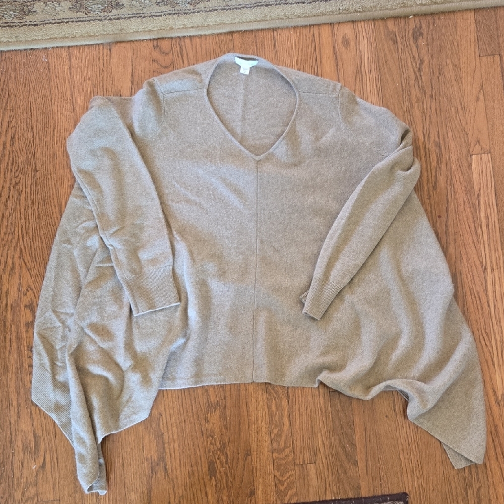 Garnet Hill Taupe V-Neck Lightweight Sweater